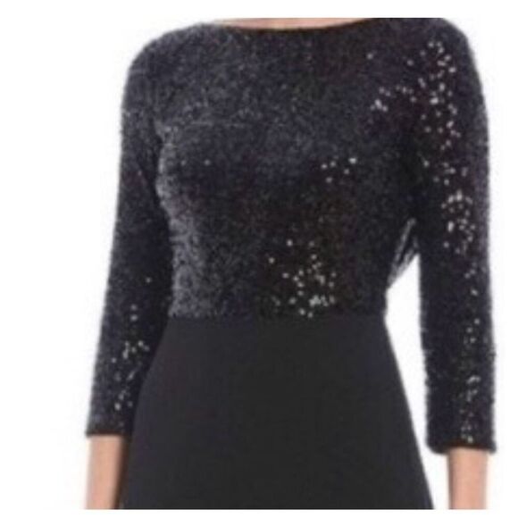 Badgley Mischka Size 2 Maya Stretch Sequin Jumpsuit Black Glam Formal Event - Picture 3 of 11